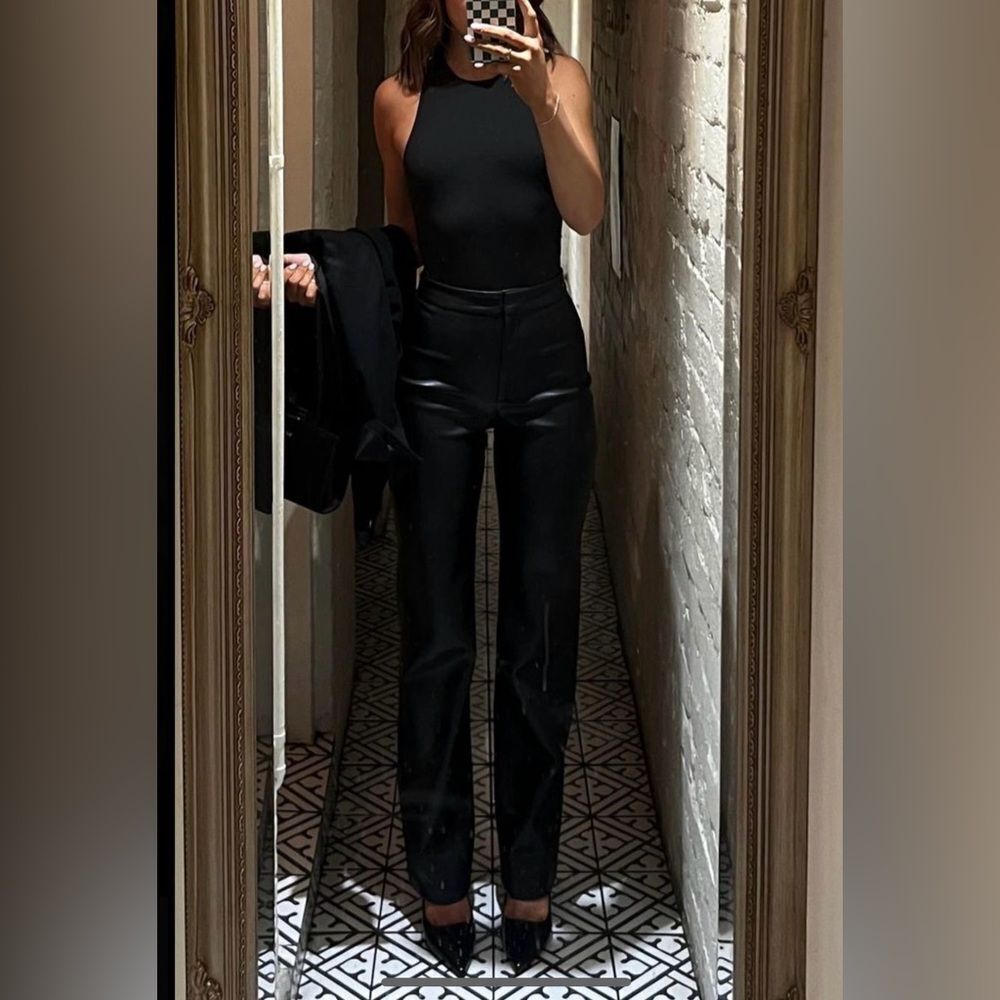 Black faux leather pants